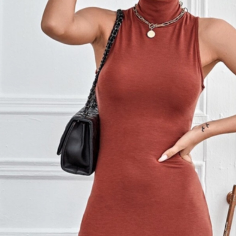 Shein High Neck Split Thigh Fitted Dress
